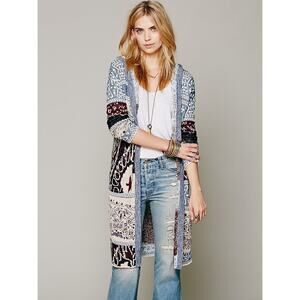 Free People Americana Bandana Hooded Long Duster Size XS Boho Festival Patriotic